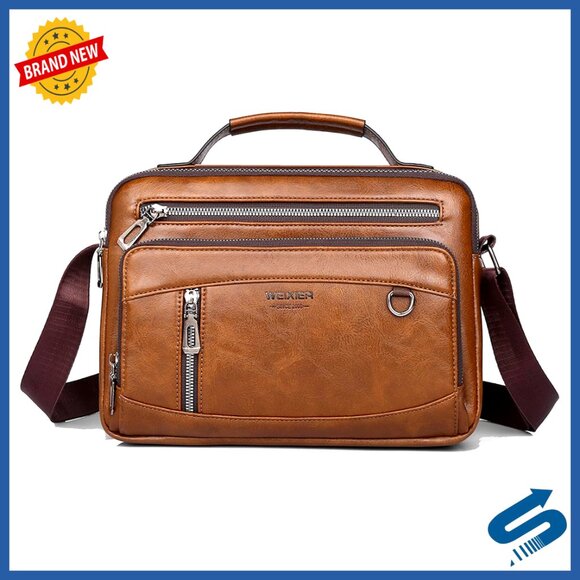 PU Leather Messenger Bag Laptop Briefcase Satchel Crossbody Shoulder Office